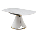 Fashion Modern Sinntered Stone Dining Table With Simple And Multi Functional Retractable Dining Table With 6 Chairs White Sintered Stone