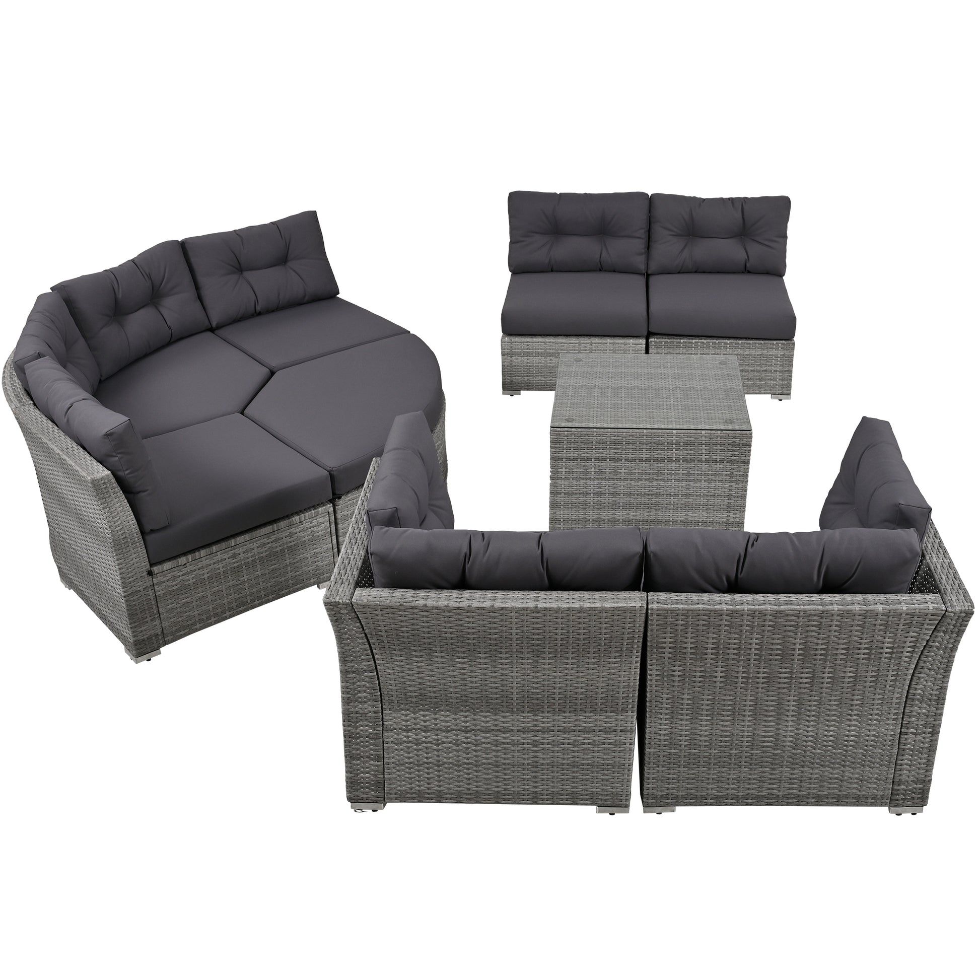 Patio Furniture Set Outdoor Furniture Daybed Rattan Sectional Furniture Set Patio Seating Group With Cushions And Center Table For Patio, Lawn, Backyard, Pool, Grey Yes Grey Water Resistant Frame Water Resistant Cushion Garden & Outdoor Sectional Seating