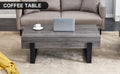 A Rustic Gray Wood Grain Mdf Coffee Table With Black Metal Legs An Elegant Space In Natural Wood Tones Grey Mdf