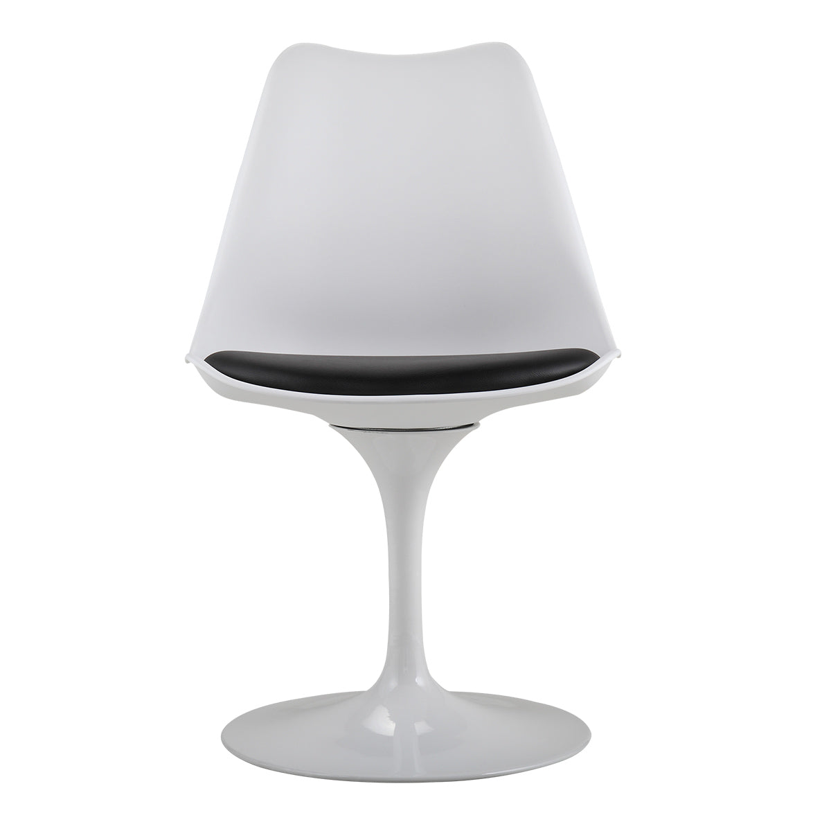 Swivel Tulip Side Chair For Kitchen And Dining Room Bar With Cushioned Seat And Curved Backrest, White And Black White Black Metal