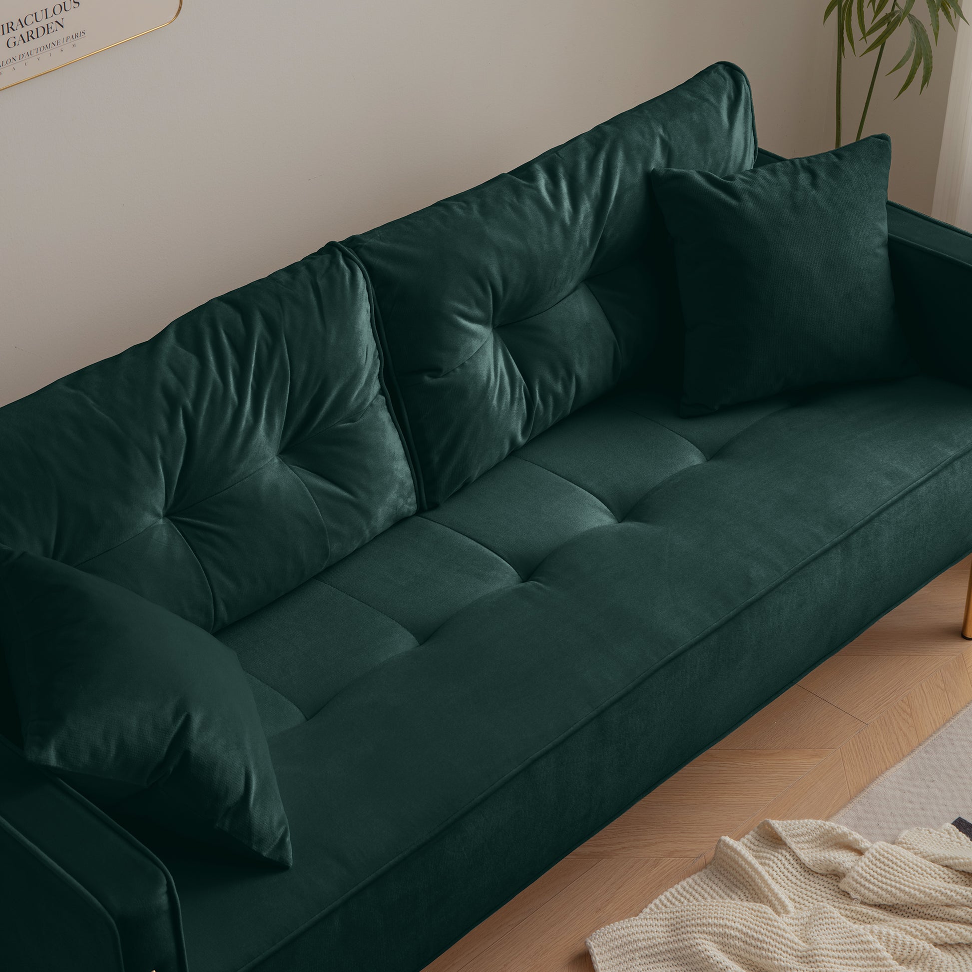 70" Velvet Sofa Couch Luxury Modern Upholstered 3 Seater Sofa With 2 Pillows For Living Room, Apartment And Small Space Green Modern Foam Velvet 3 Seat
