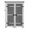 Outdoor 5.5Ft Hx4.1Ft L Wood Storage Shed, Garden Tool Cabinet With Waterproof Asphalt Roof, Four Lockable Doors, Multiple Tier Shelves, White And Gray White Gray Water Resistant Frame Garden &