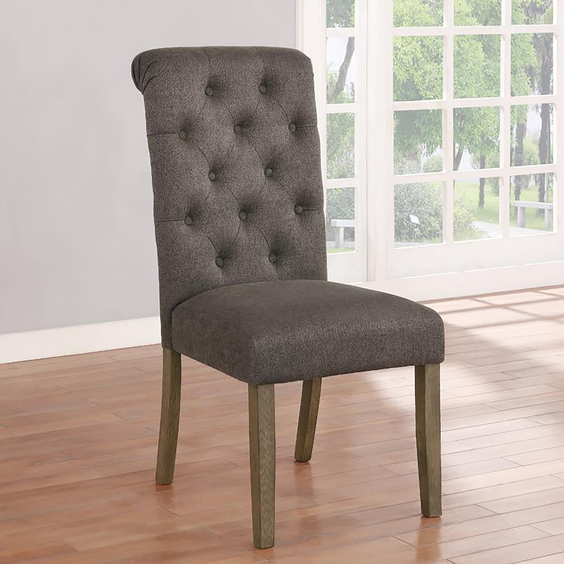 Rustic Brown And Grey Tufted Back Side Chair Set Of 2 Grey Brown Dining Room Mission Side Chair Rubberwood Tufted Back Foam Upholstered