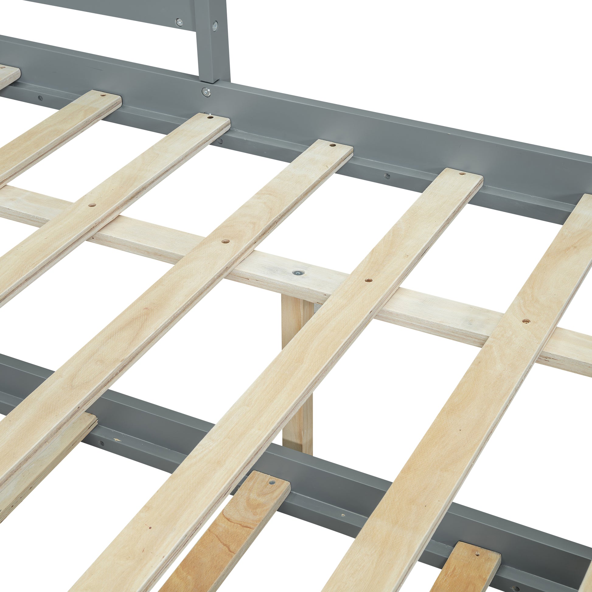 Full Size Wood House Bed With Fence And Writing Board, Gray Gray Solid Wood