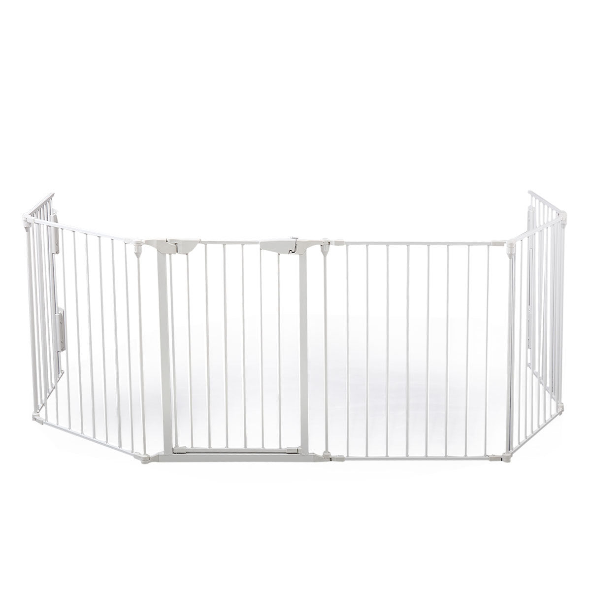 6 Panel Metal Baby Playpen Fireplace Safety Fence W Walk Through Door In 2 Directions, 5 In 1 Extra Wide Barrier Gate For Indoor Baby Pet Christmas Tree, White White Metal