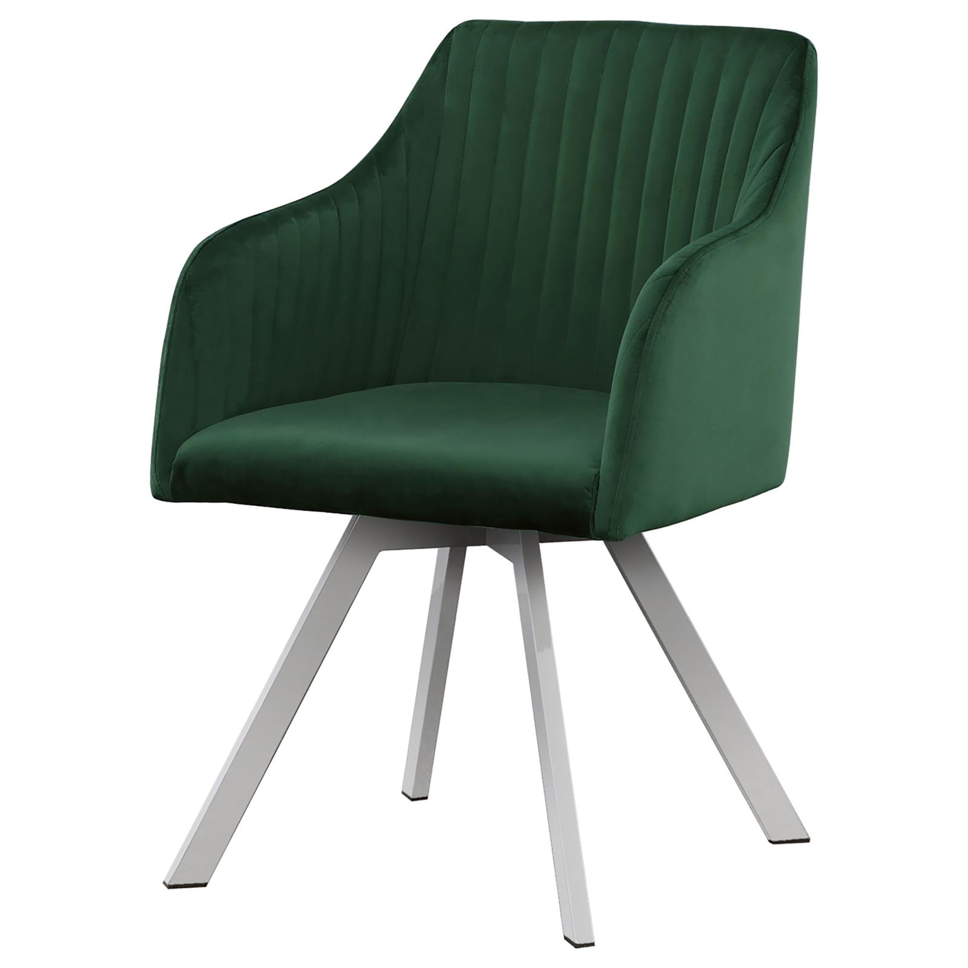 Green Channeled Sloped Arm Swivel Chair Green Dining Room Contemporary,Modern Arm Chair Solid Back Foam Upholstered