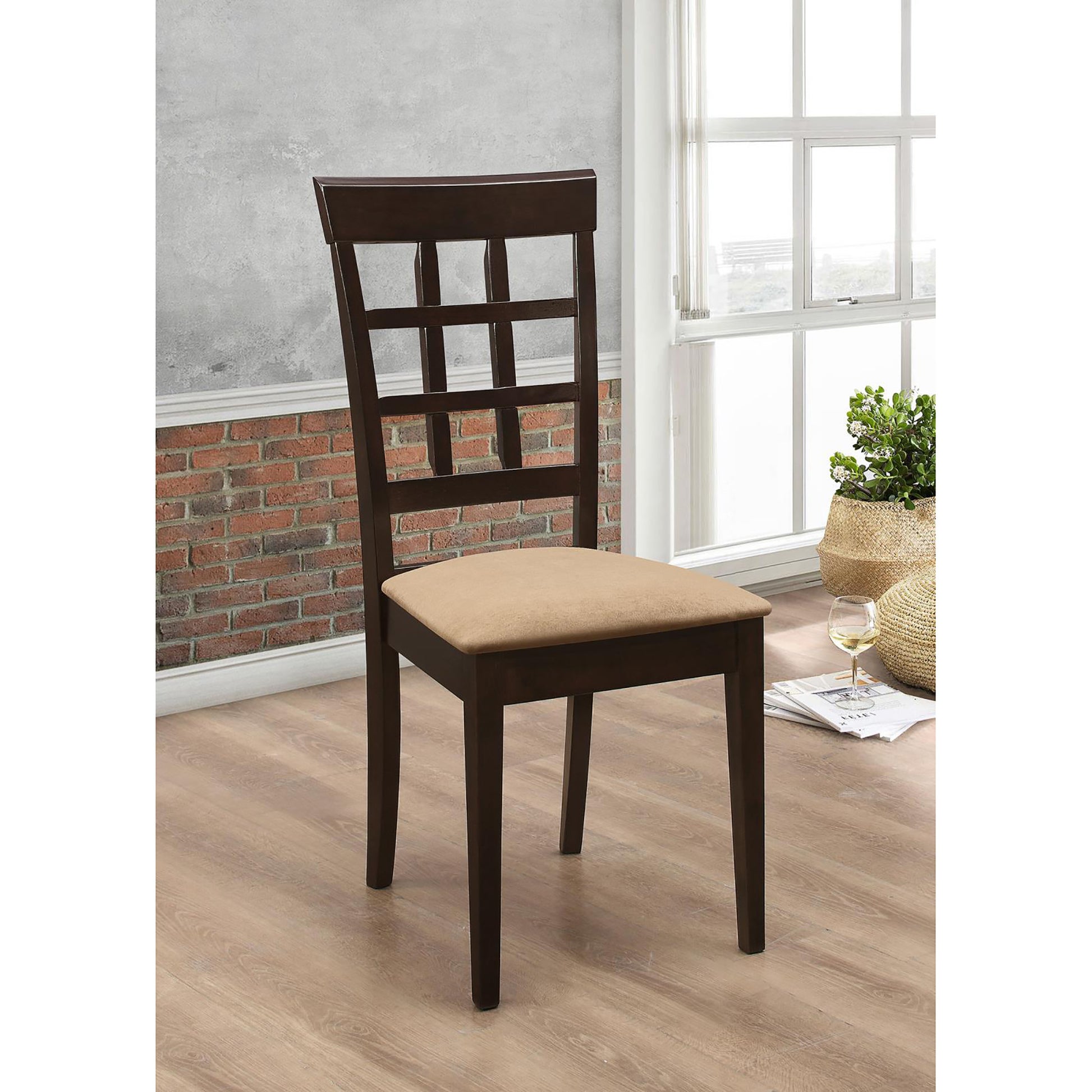 Cappuccino And Beige Lattice Back Dining Chair Set Of 2 Brown Dining Room Rectangular Transitional Side Chair Rubberwood Wood