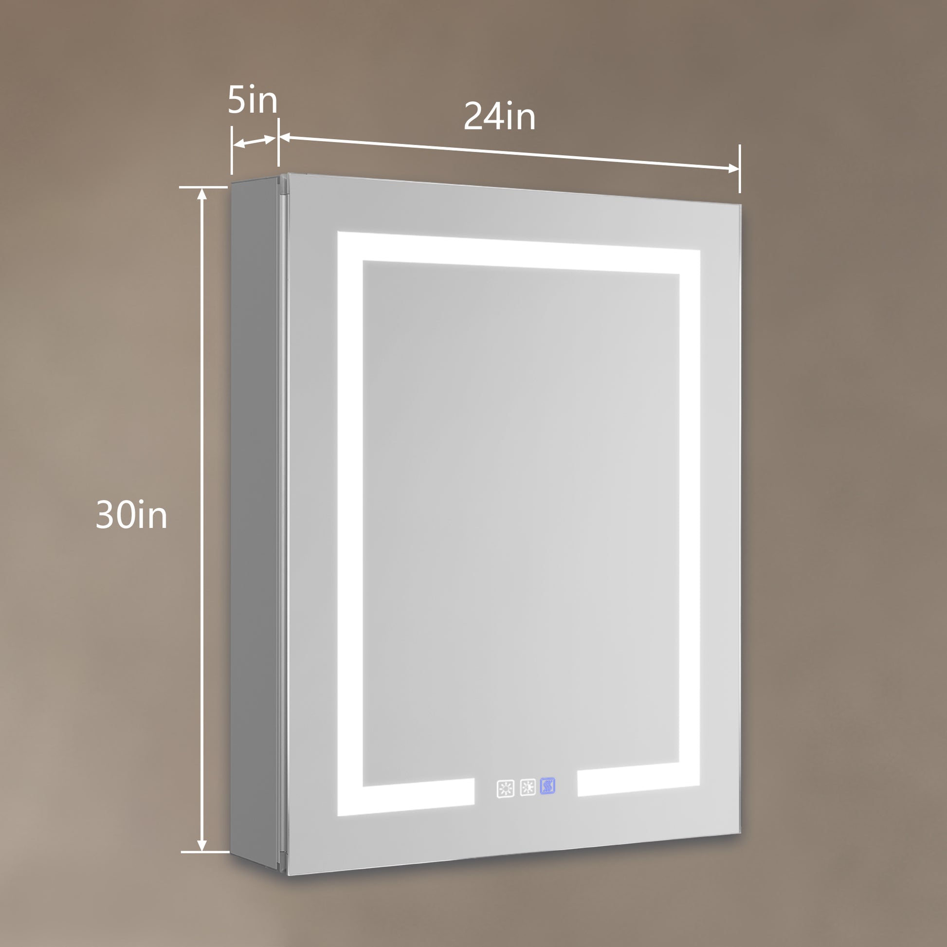 Lighted Medicine Cabinet 24 X 30 Inch, Recessed Or Surface Led Medicine Cabinet,Defog,Stepless Dimming,3000K 6400K, Outlets & Usbs,Hinge On The Right. Silver Aluminium