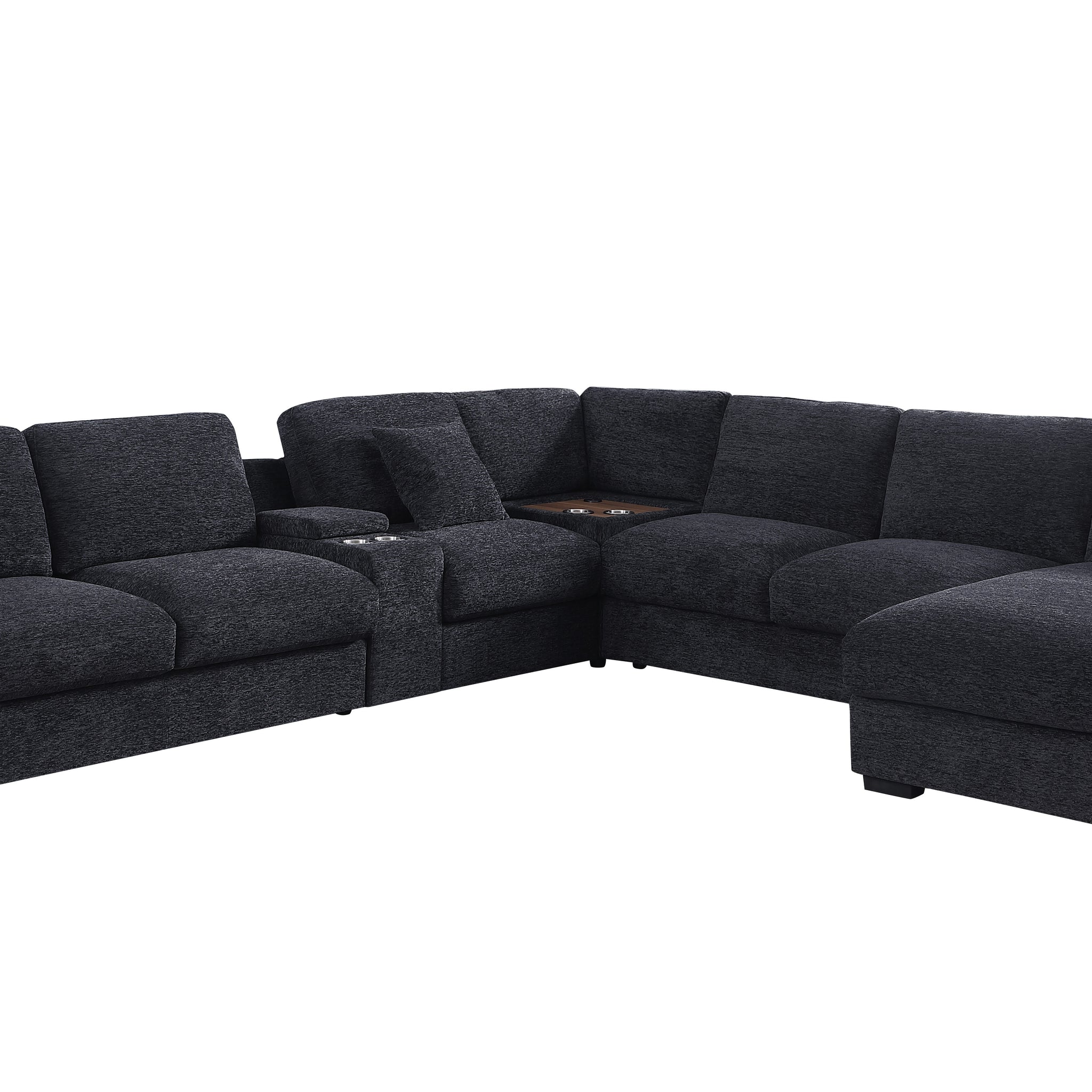 Celine 141.5" Dark Gray Chenille Fabric Corner Sectional Sofa With Right Facing Chaise, Cupholders, And Charging Ports Dark Gray Chenille