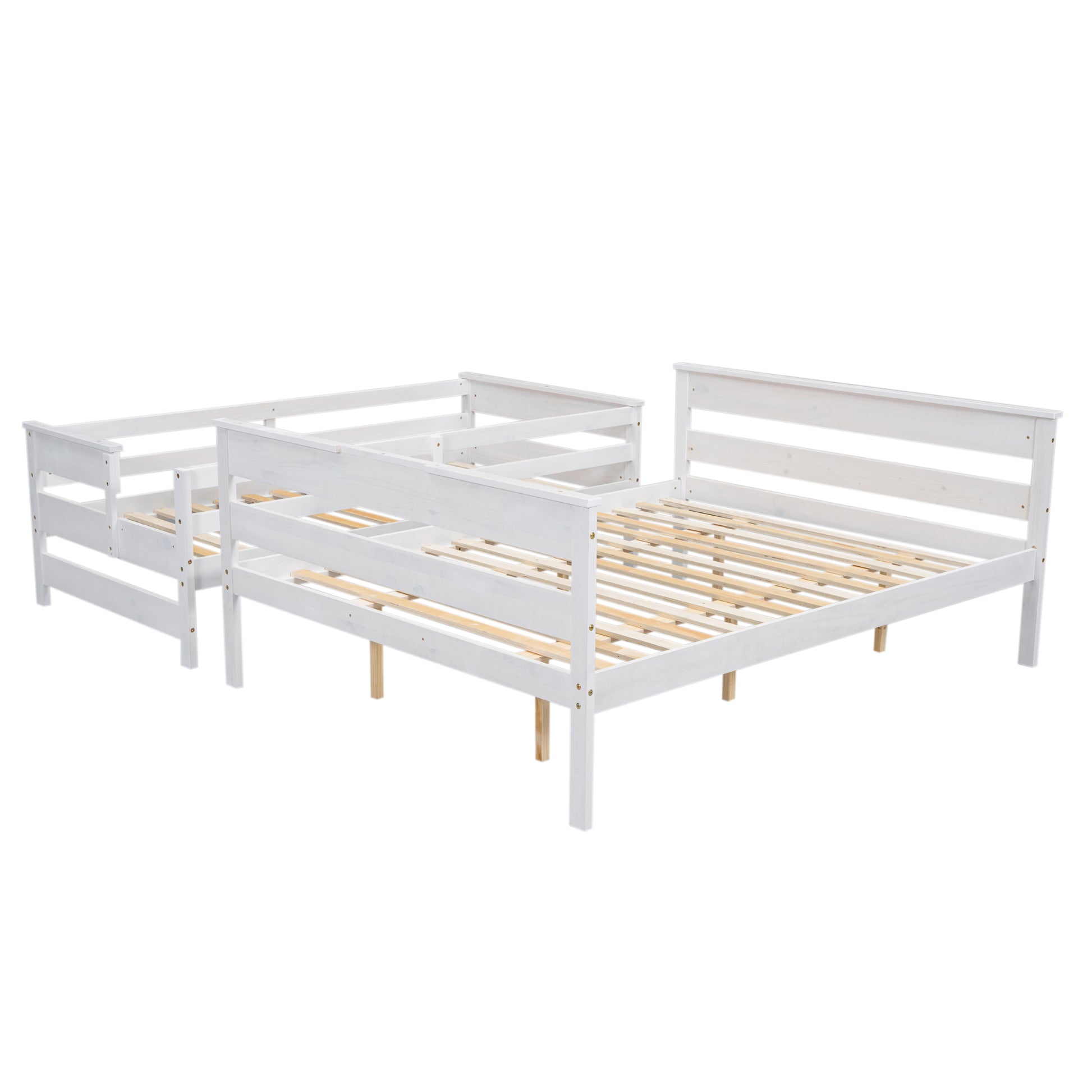 Wood Twin Xl Over Queen Bunk Bed With Ladder, White Box Spring Not Required White Wood Bedroom Bunk Solid Wood Mdf