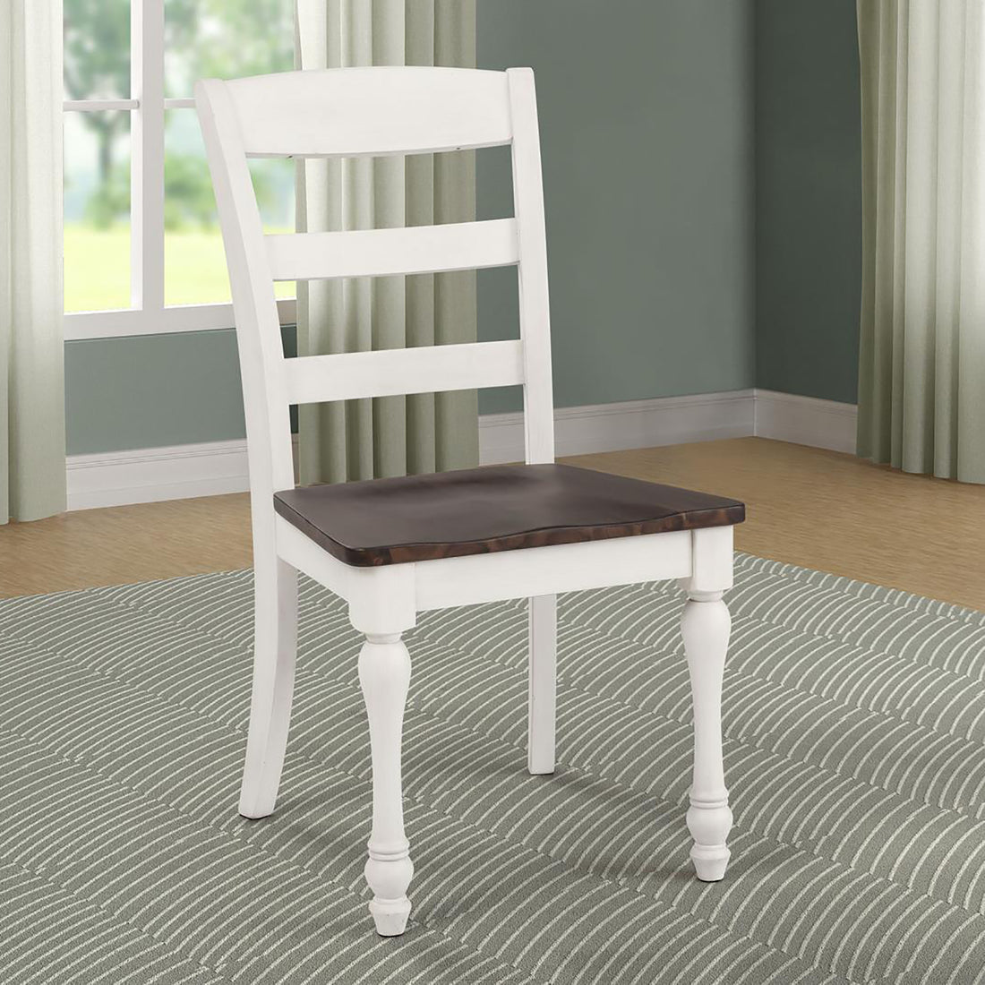 Dark Cocoa And White Ladder Back Side Chair Set Of 2 White Dining Room Farmhouse,Rustic Ladder Back Wood