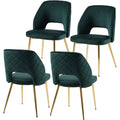 Dark Green Velvet Dining Chairs With Metal Legs And Hollow Back Upholstered Dining Chairs Set Of 4 Dark Green Dining Room Modern Dining Chairs Velvet