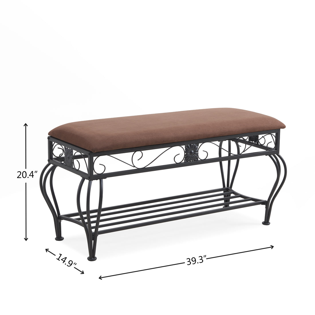 Shoe Rack Bench For Entryway, Industrial Bench, Rustic Shoe Rack For Small Spaces, Upholstered Entryway Bench, Multipurpose Entryway Antique Brown Fabric Metal