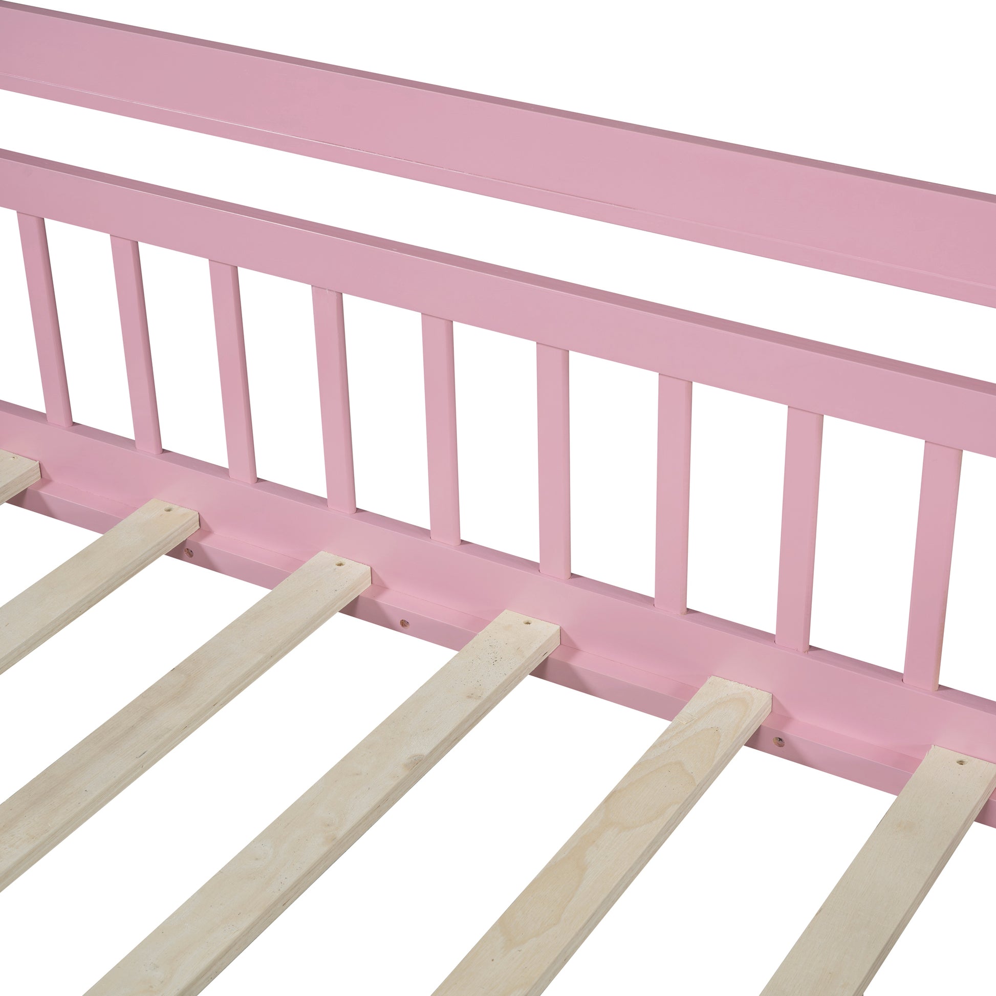 Wooden Twin Size House Bed With 2 Drawers,Kids Bed With Storage Shelf, Pink Pink Wood