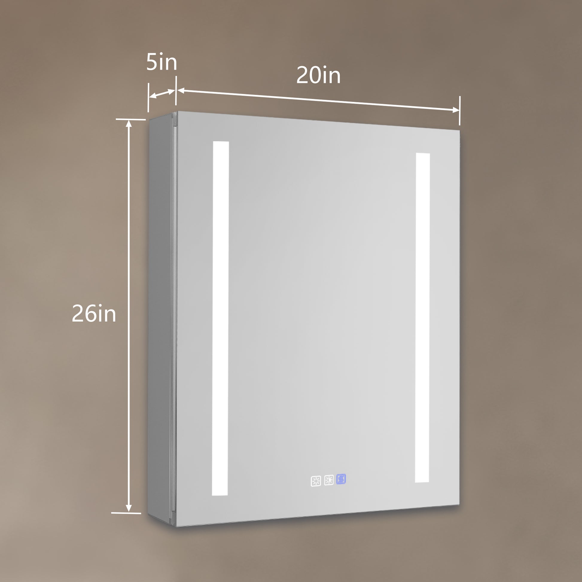 Lighted Medicine Cabinet 20 X 26 Inch, Recessed Or Surface Led Medicine Cabinet,Room Temp Display,Defog,Night Light,Stepless Dimming,3000K 6400K, Outlets & Usbs,Hinge On The Right. Silver Aluminium