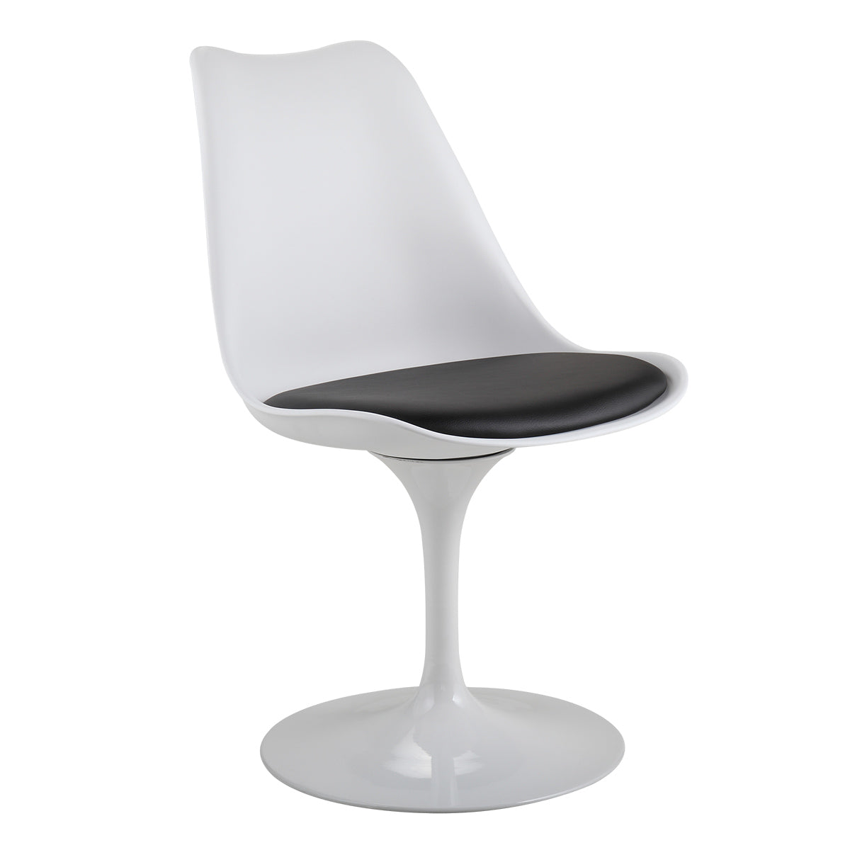 Swivel Tulip Side Chair For Kitchen And Dining Room Bar With Cushioned Seat And Curved Backrest, White And Black White Black Metal