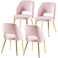 Pink Velvet Dining Chairs With Metal Legs And Hollow Back Upholstered Dining Chairs Set Of 4 Pink Dining Room Modern Dining Chairs Velvet