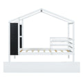 Twin Size Wood House Bed With Fence And Writing Board, White White Solid Wood