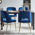 Blue Velvet Dining Chairs With Metal Legs And Hollow Back Upholstered Dining Chairs Set Of 4 Blue Dining Room Modern Dining Chairs Velvet