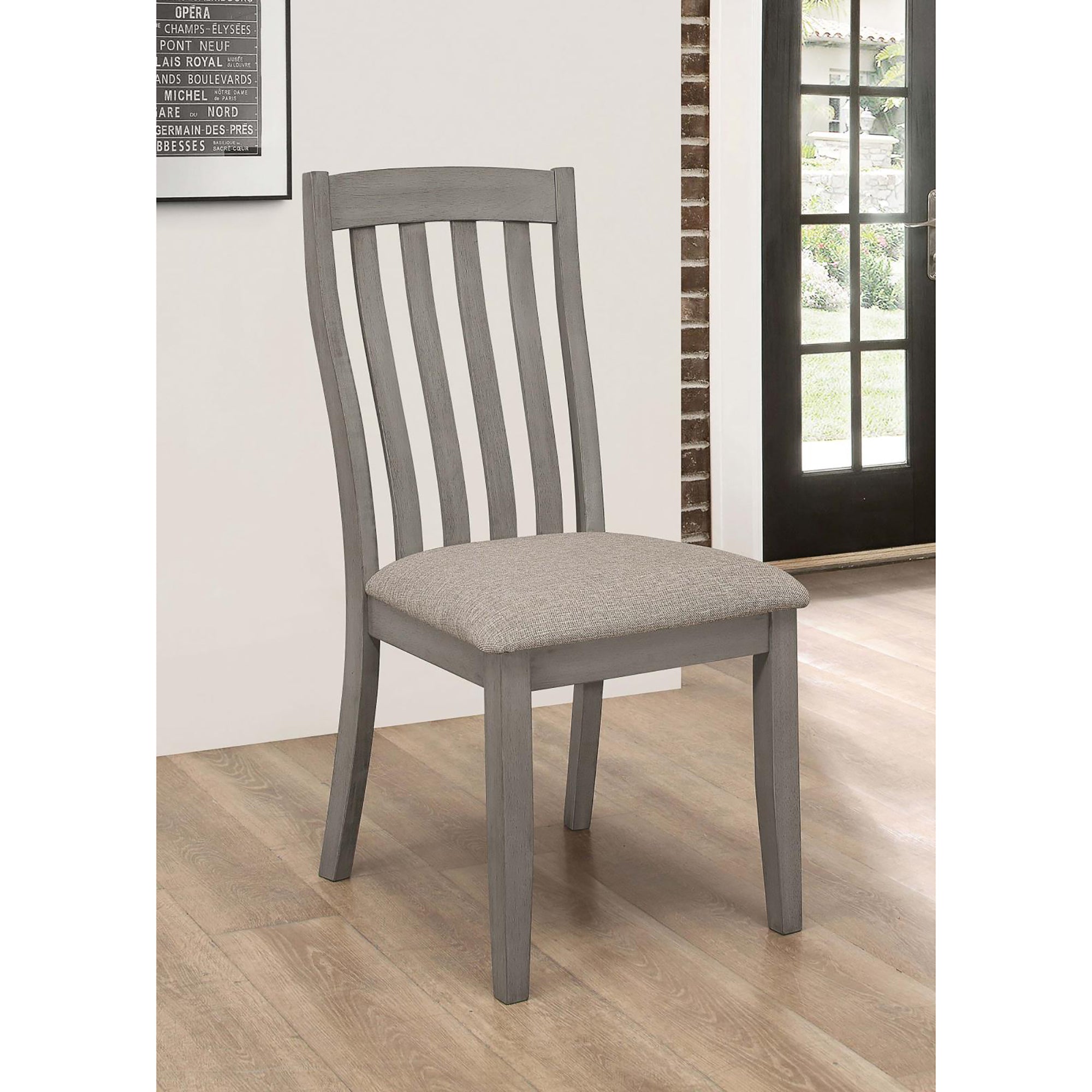 Grey Padded Side Chair Set Of 2 Grey Gray Dining Room Farmhouse,Rustic Side Chair Rubberwood Slat Back Wood