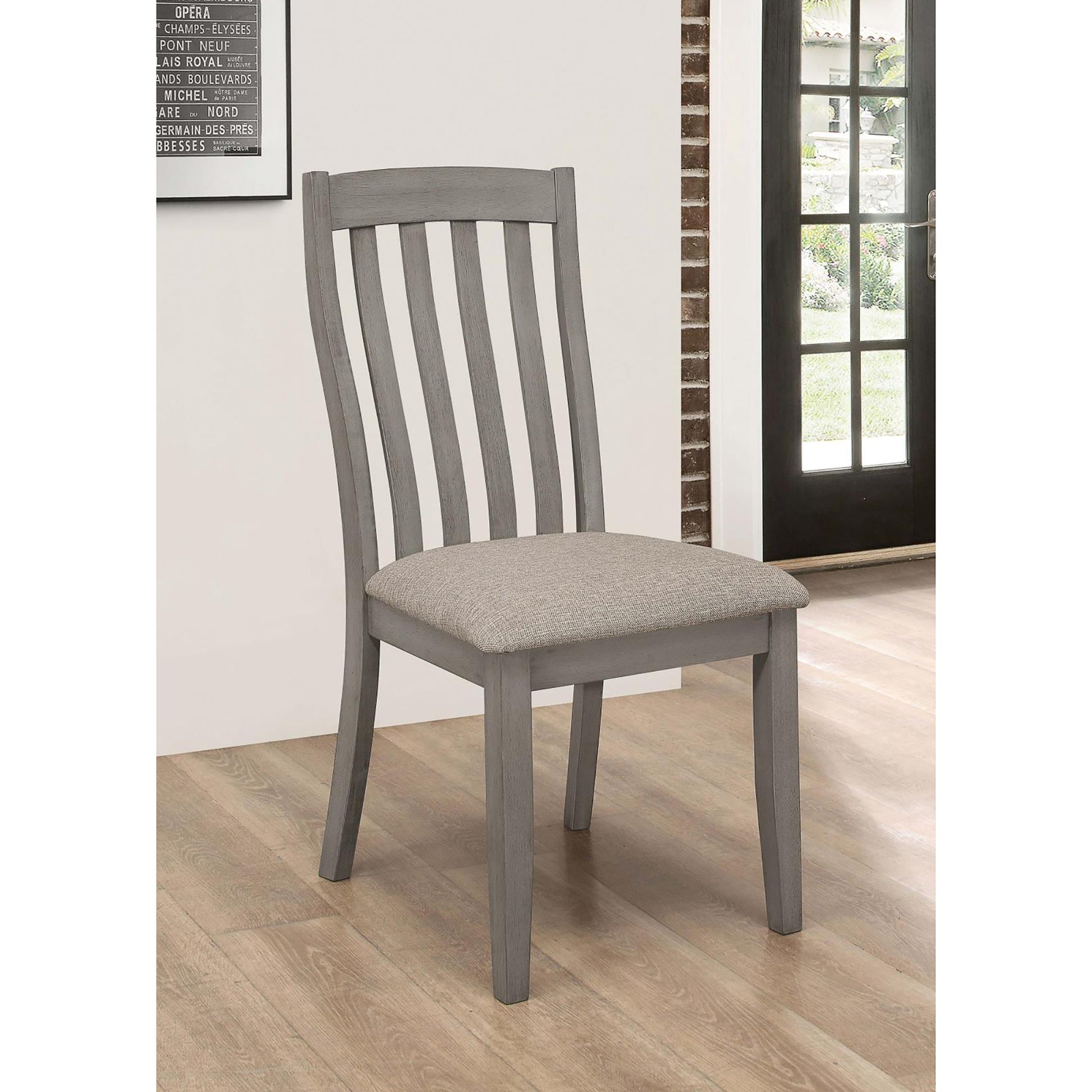 Grey Padded Side Chair Set Of 2 Grey Gray Dining Room Farmhouse,Rustic Side Chair Rubberwood Slat Back Wood