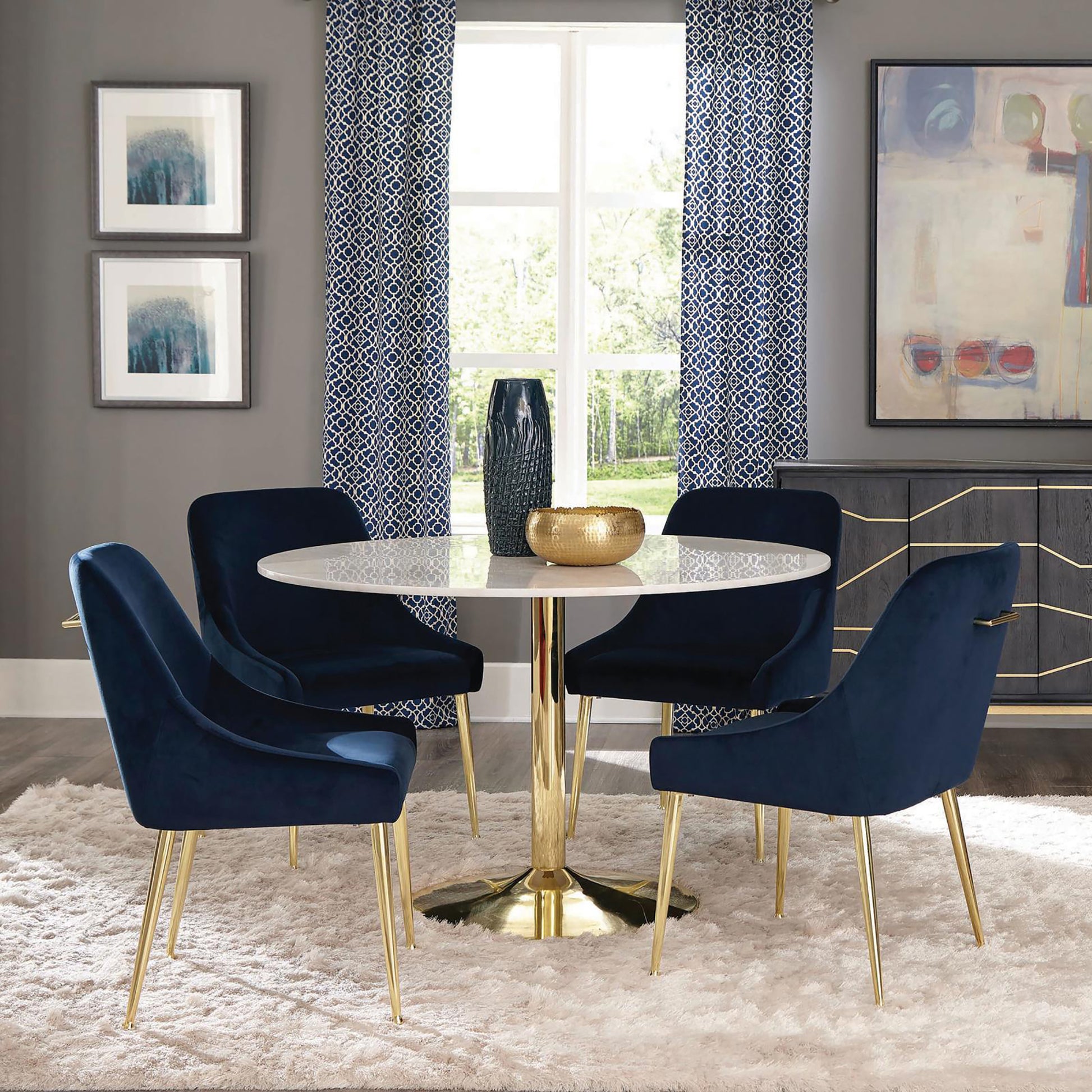 Dark Ink Blue And Gold Wingback Dining Chair Set Of 2 Solid Blue Dining Room Contemporary,Modern Side Chair Wing Back Foam Upholstered