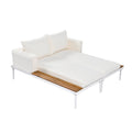 Modern Outdoor Daybed Patio Metal Daybed With Wood Topped Side Spaces For Drinks, 2 In 1 Padded Chaise Lounges For Poolside, Balcony, Deck, Beige Yes Lounge Beige Weather Resistant Frame Fade