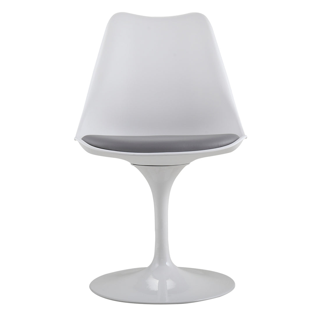 Swivel Tulip Side Chair For Kitchen And Dining Room Bar With Cushioned Seat And Curved Backrest, White And Gray White Gray Metal