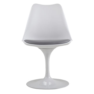 Swivel Tulip Side Chair For Kitchen And Dining Room Bar With Cushioned Seat And Curved Backrest, White And Gray White Gray Metal