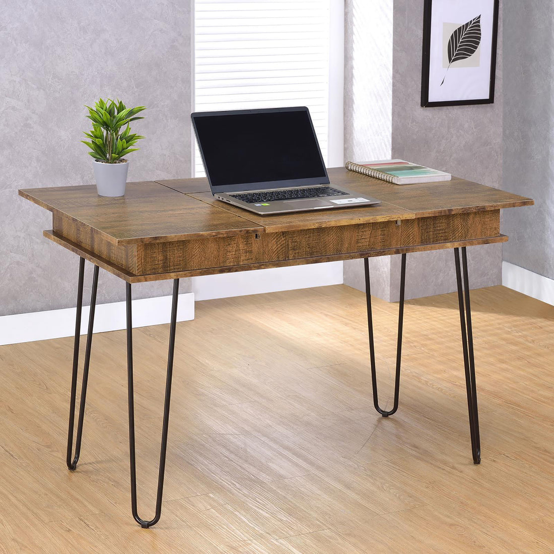 Rustic Amber Writing Desk with 4 Hidden Storages