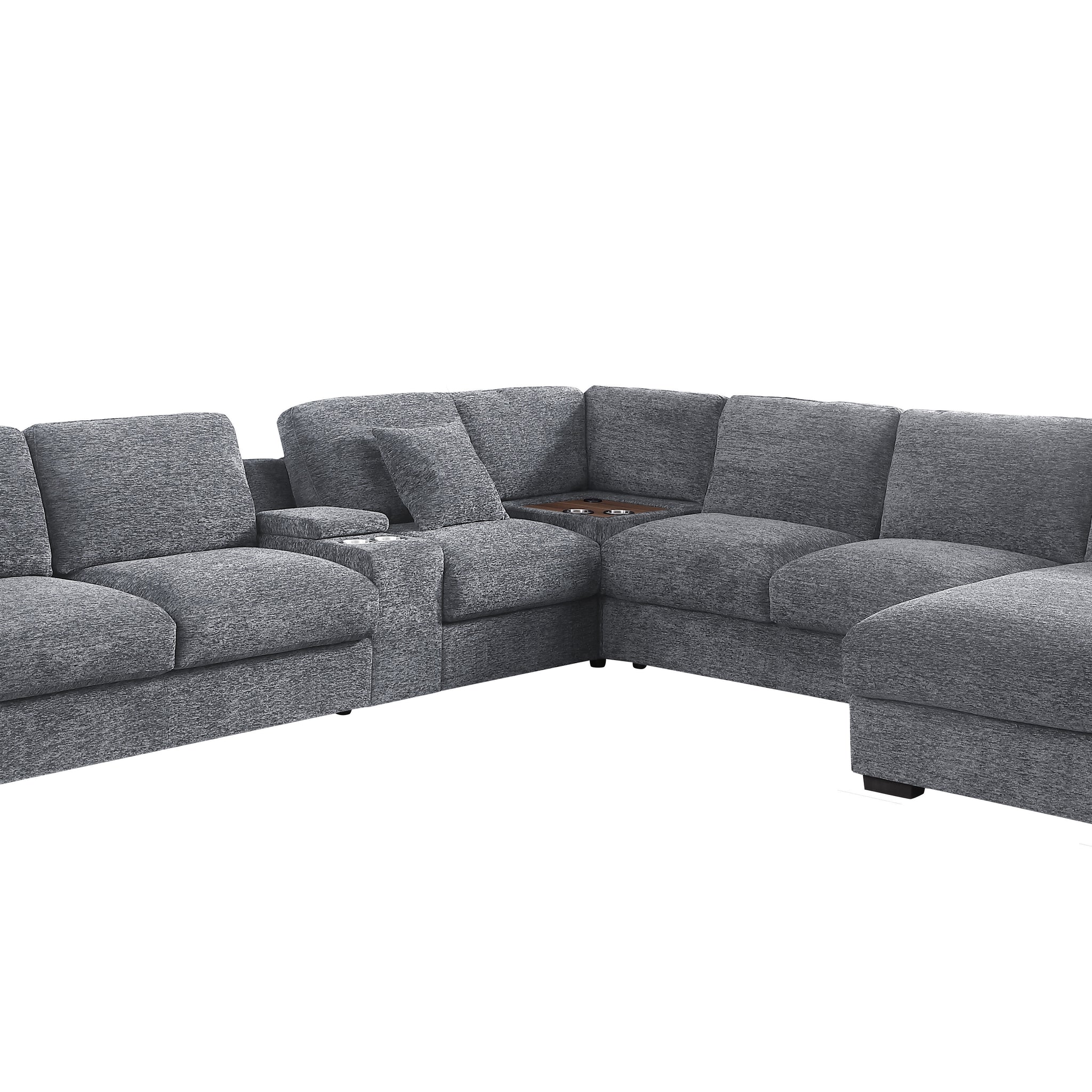 Celine 141.5" Light Gray Chenille Fabric Corner Sectional Sofa With Right Facing Chaise, Cupholders, And Charging Ports Light Gray Chenille