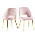 Pink Velvet Dining Chairs With Metal Legs And Hollow Back Upholstered Dining Chairs Set Of 4 Pink Dining Room Modern Dining Chairs Velvet