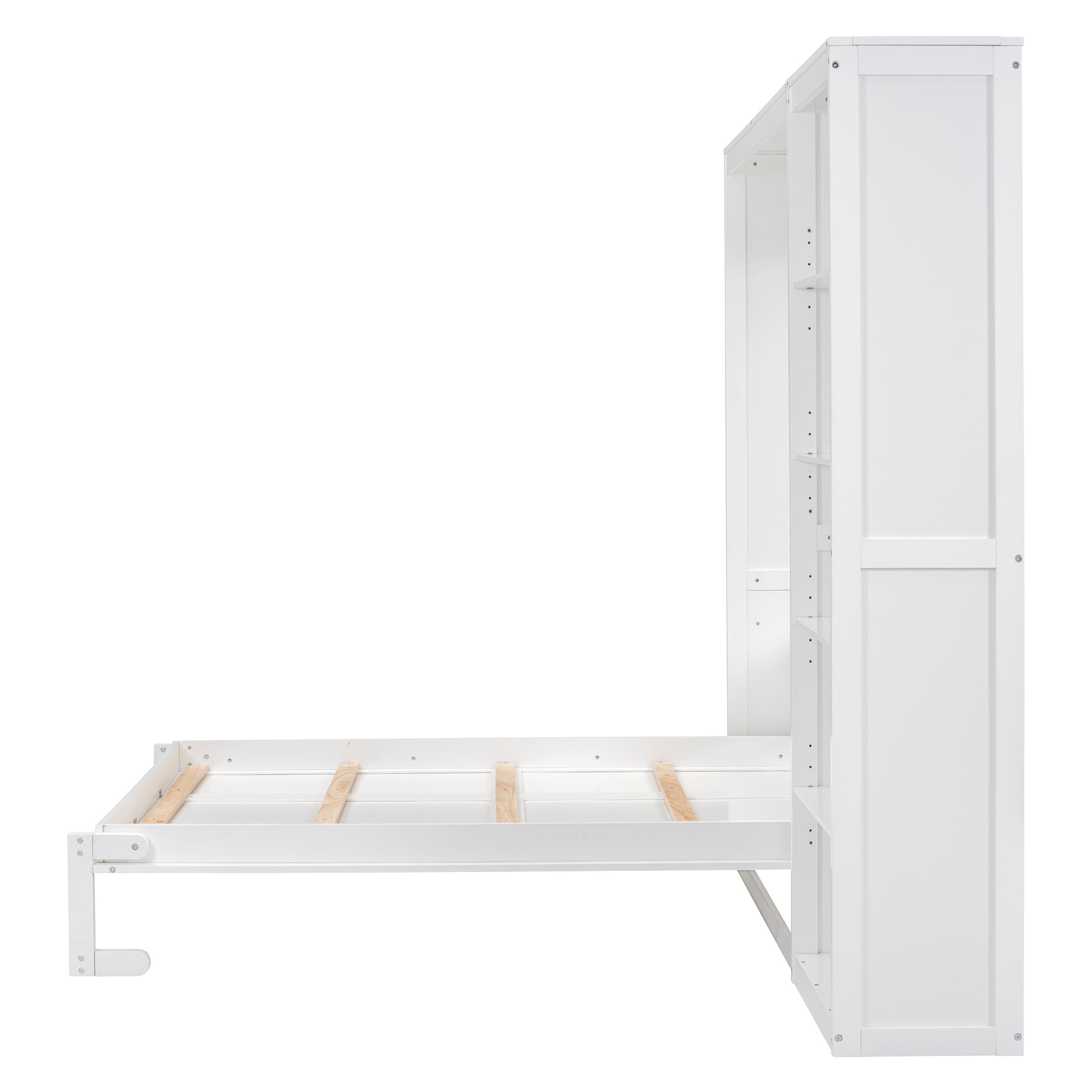 Full Size Murphy Bed Wall Bed With Shelves,White White Solid Wood Mdf