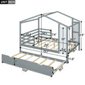 Full Size Wood House Bed With Fence And Writing Board, Gray Gray Solid Wood