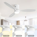 52 Inch Indoor Outdoor Ceiling Fan Solid Wood Fan Blade Noiseless Reversible Motor Remote Control With Light White Metal & Wood