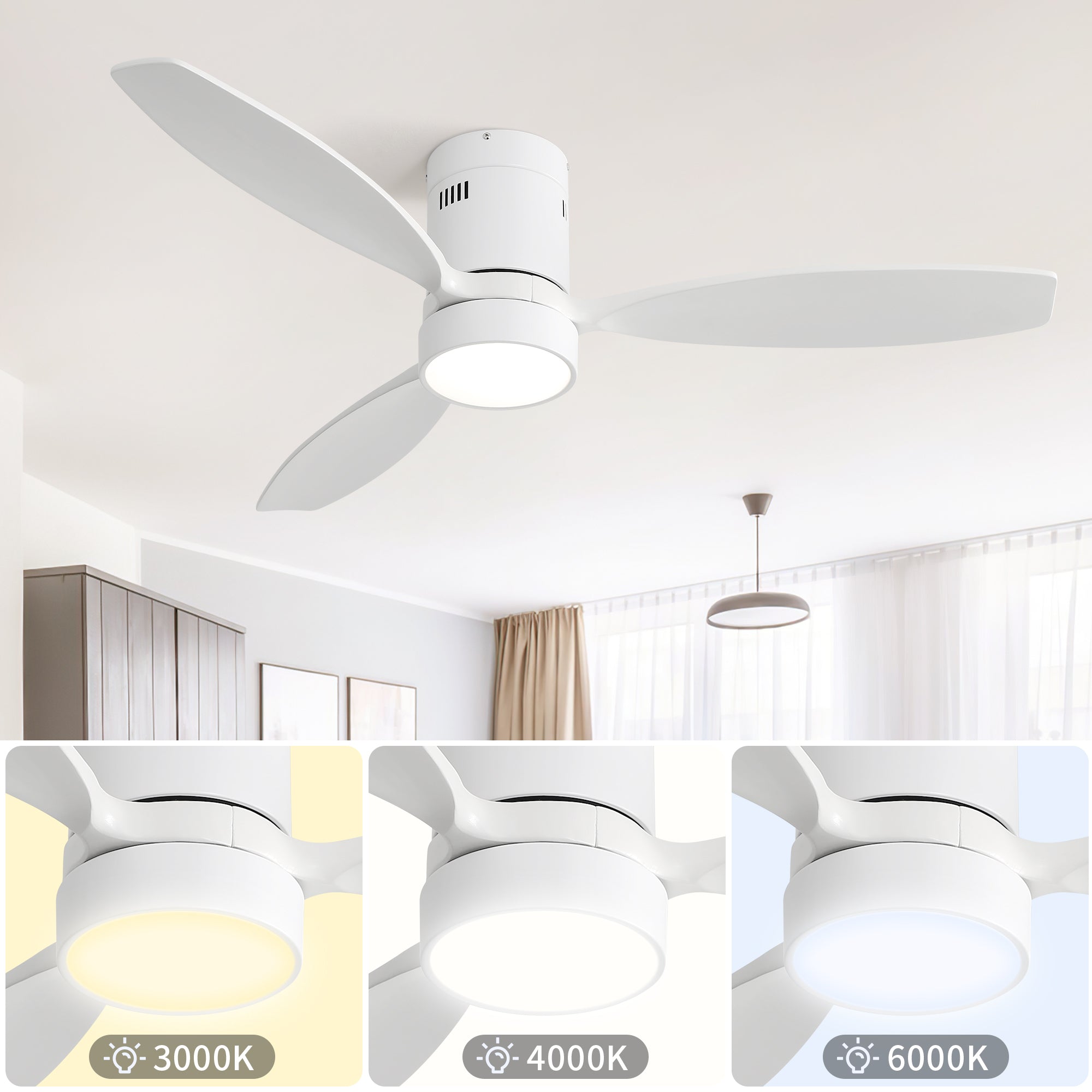 52 Inch Indoor Outdoor Ceiling Fan Solid Wood Fan white-metal & wood