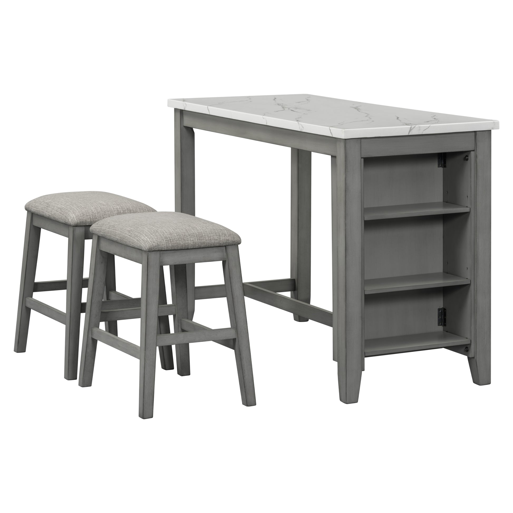 5 Piece Counter Height Dining Table Set With Built In Storage Shelves,Grey Grey Mdf