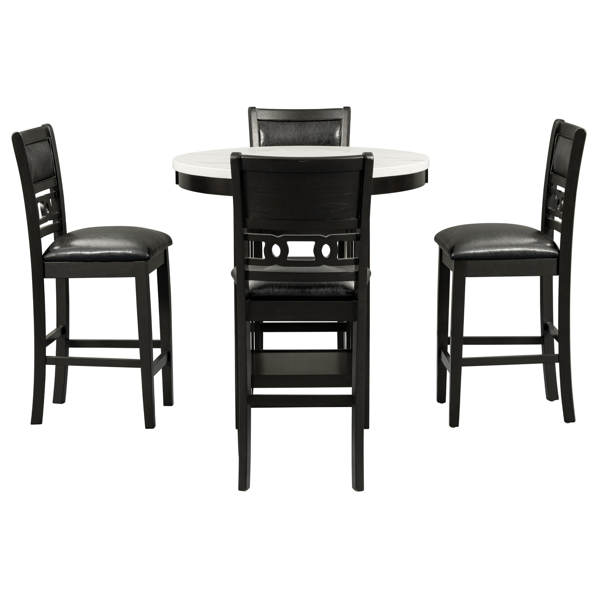 5 Piece Counter Height Dining Round Table Set With One Faux Marble Top Dining Table And Four Pu Leather Chairs,Dark Espresso Espresso Mdf