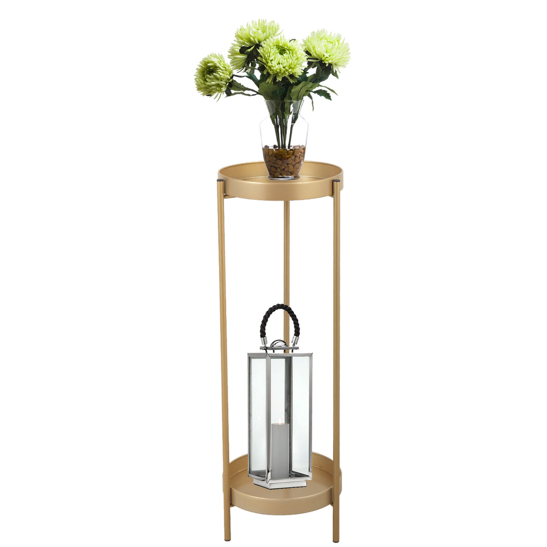 Modern Folding Metal 2 Tier Plant Stand Potted Plant golden-metal