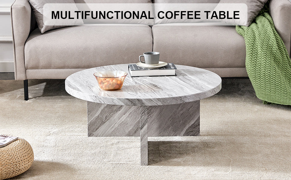 Gray Mdf Material Circular Textured Coffee Table, 31.4 Inch Gray Middle Table, Modern Coffee Table, Suitable For Small Spaces, Living Room. Gray Mdf