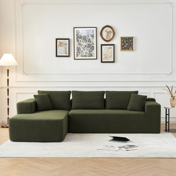 104.33" Sponge Sectional Sofa Couch For Living Room, L Shaped Modern Lamb Modular High Density Sponge Floor Sofa, Sherpa Fabric Sofa Couch With Chaise Lounge, Upholstered Corner Cloud Couch, Green Green Primary Living Space Soft Pillow Back Square Arms