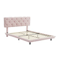 Full Size Upholstered Bed With Light Stripe, Floating Platform Bed, Linen Fabric,Pink Full Pink Linen