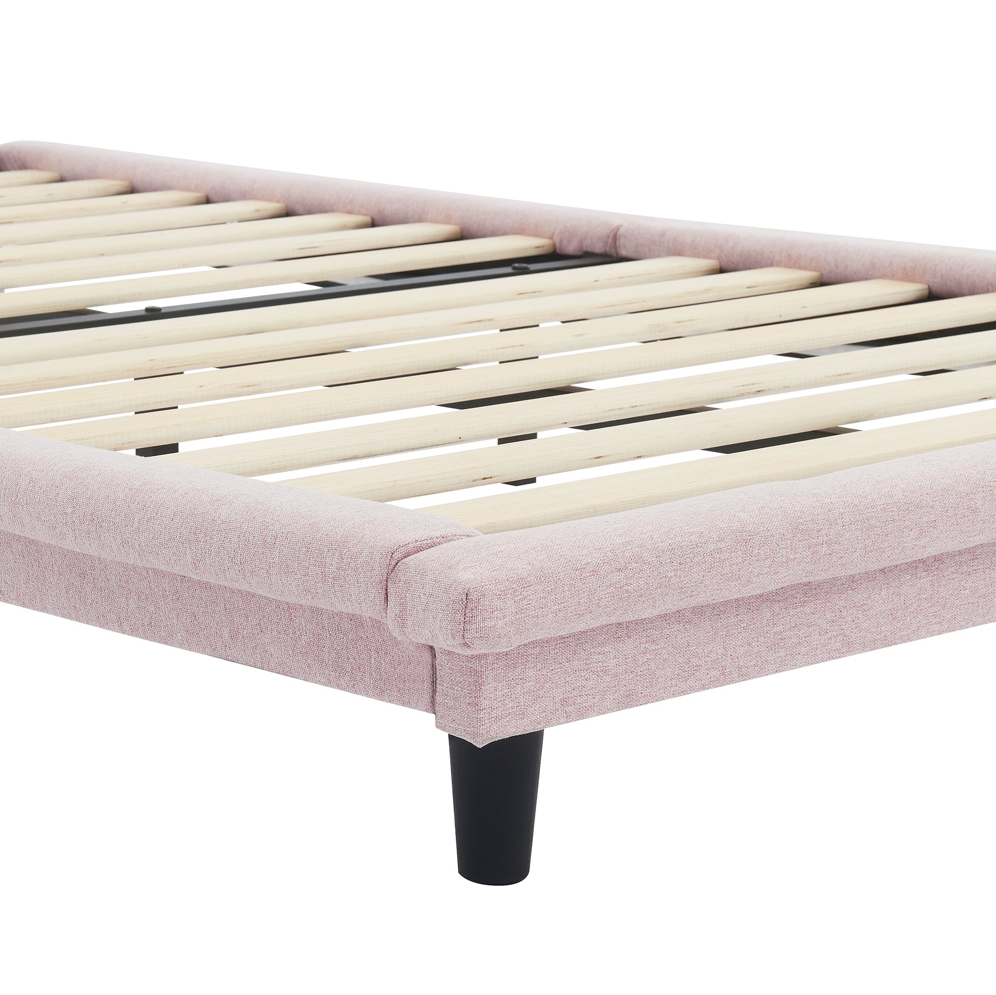 Twin Size Upholstered Bed with Light Stripe, Floating pink-linen