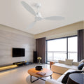 52 Inch Wood Blade Low Profile Ceiling Fan With 6 Speed Remote Control For Patio Living Room White Metal & Wood