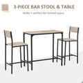 3 Piece Bar Table And Chairs, Industrial Dining Table Set For 2, Counter Height Kitchen Table With Bar Stools, Breakfast Table Set For 2 For Small Space, Natural Natural Mdf