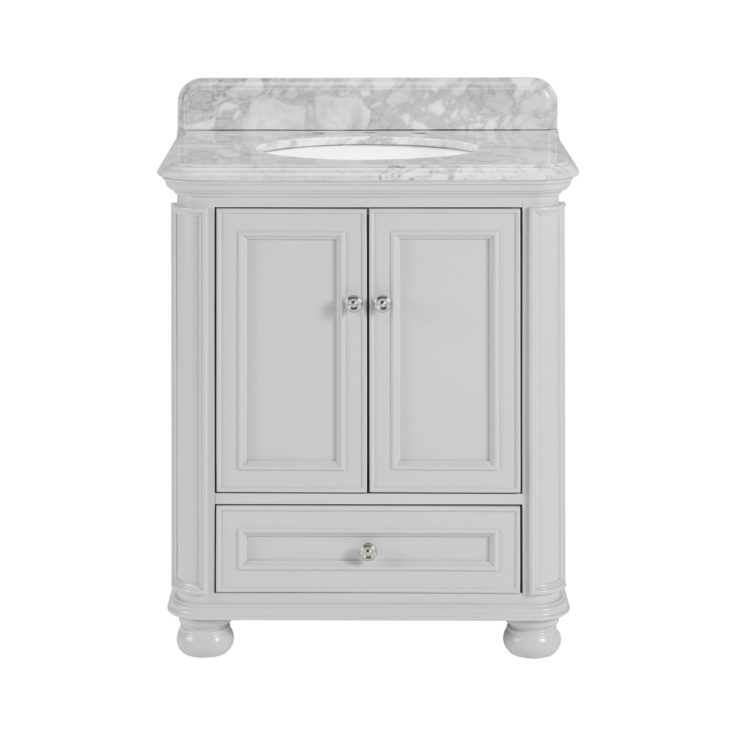 30'' Bathroom Vanity With Carrara Natural Marble Top And Backsplash, Bathroom Storage Cabinet With Doors And Drawers In Grey 1 Gray 2 Rust Resistant Bathroom Freestanding Traditional Mdf