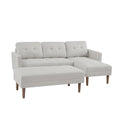 White Fabric Right Facing Sectional Sofa Bedl Shape Sofa Chaise Lounge With Ottoman Bench White Wood Tufted Back Square Arms Foam Fabric 3 Seat