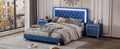 Queen Size Upholstered Bed Frame With Led Lights,Modern Velvet Platform Bed With Tufted Headboard,Blue Blue Velvet