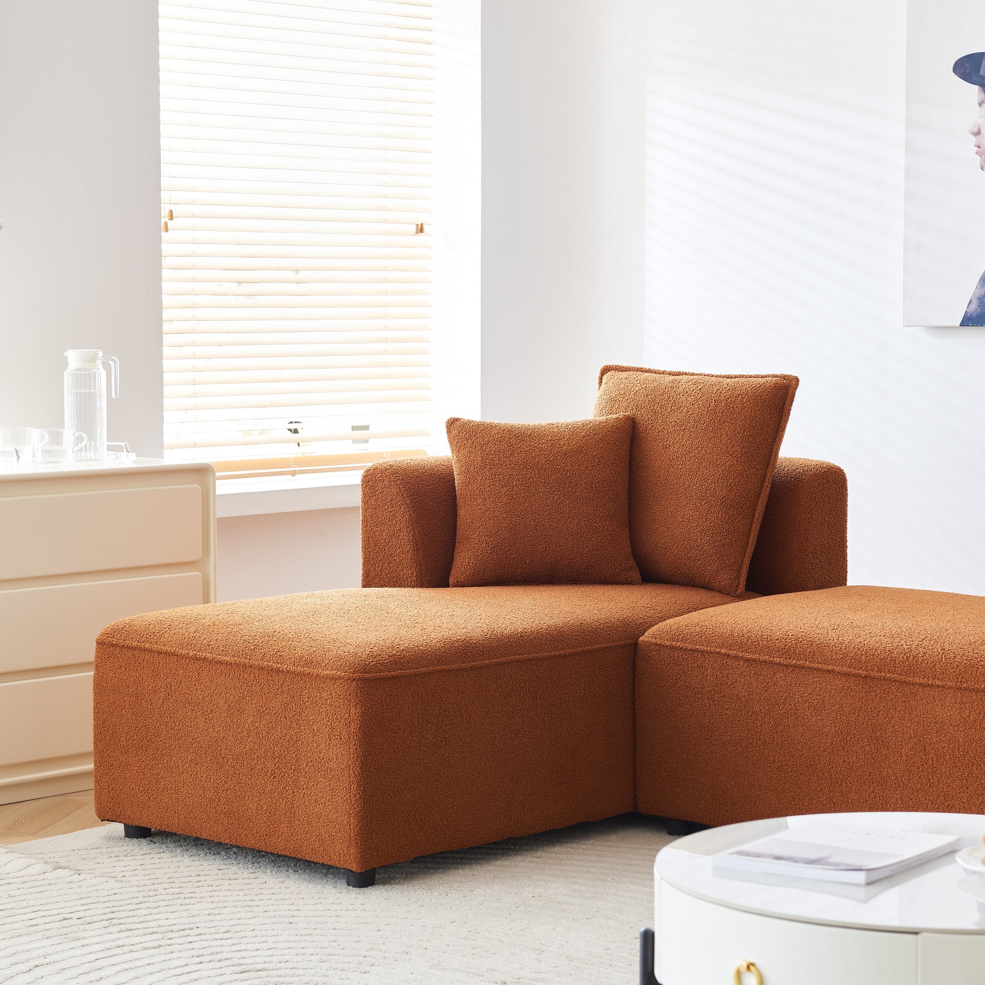 Curved Modular Sectional Sofa For Living Room, Oversized L Shaped Couch With Chaise Lounge Sofa Set, Upholstered Sofa With 3 Back Pillows & 2 Throw Pillow, For Home Office, Orange Orange Foam Sherpa