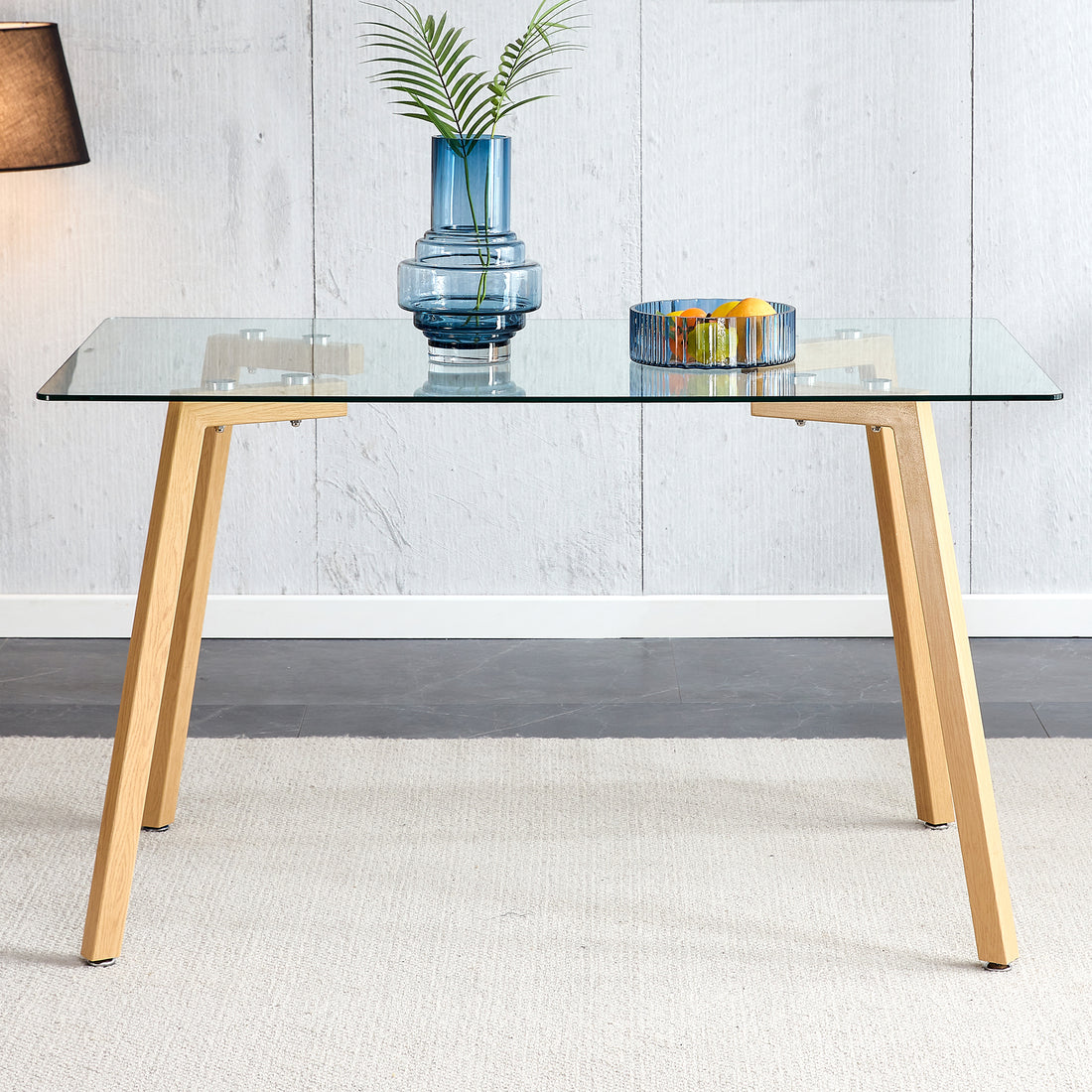 Glass Dining Table Modern Minimalist Rectangle, Suitable For 4 6 People, Equipped With 0.31 "Tempered Glass Tabletop And Metal Legs, Writing Desk, Suitable For Kitchen, Dining Room, And Living Room Transparent Glass